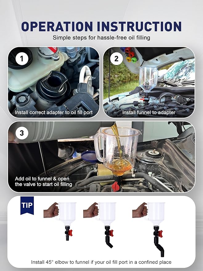 SMART JERRY - Spill-Proof Engine Oil Funnel Kit｜Oil Change Funnel w/ 12 Adapters & 2 Magnetic Adapter Organizer Boards｜Transparent Body w/Scale & Shut-Off Valve｜Universal Fit - Image 6
