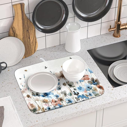 Giwawa 16"x18" Customized Dish Drying Mat Custom Image Dish Drainer Mats for Kitchen Personalized Photo Text Logo Microfiber Reversible Dish Drying Rack Pad for Countertop Tabletop Small Decor