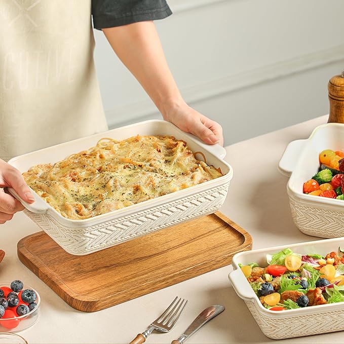 Casserole Dishes for Oven, Ceramic Baking Dishes Set of 3, Rectangular Lasagna Pans Casserole Dish Set for Baking, Cooking, Kitchen, Cake Dinner, Banquet (15.4''/12.3''/9.8'') - Image 5