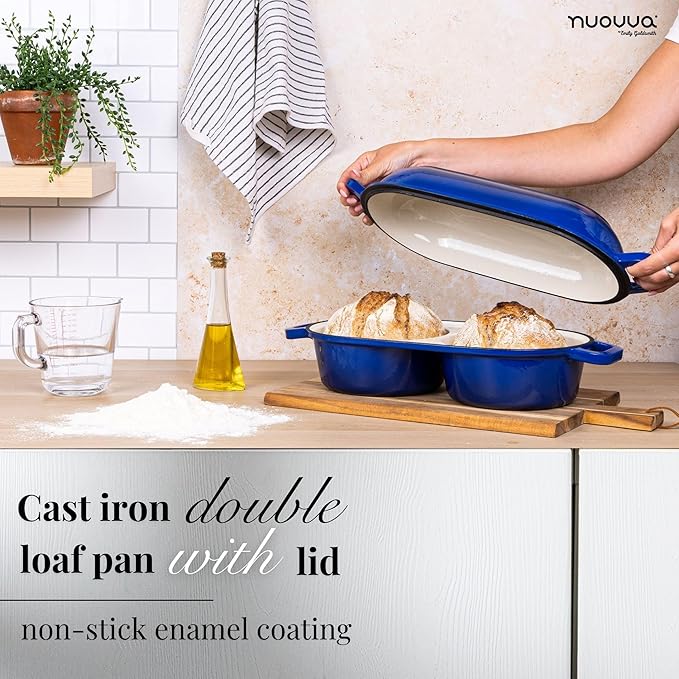 Dutch Oven For Sourdough Bread Baking – Enamelled Cast Iron Bread Loaf Pot – 500°F Oven Safe Non Stick Bread Pot – Double Round Loaf Space, 16.5cm Diameter, Dark Blue, – by Nuovva - Image 5