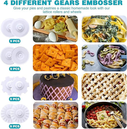 Pastry Dough Lattice Cutter Wheel Roller Fondant Ribbon Cutter with 4 Different Gears Embosser Set Household Time-Saver Baking Pastry Tools for Dough Cookie Pie Pizza Bread Pastry - Image 3