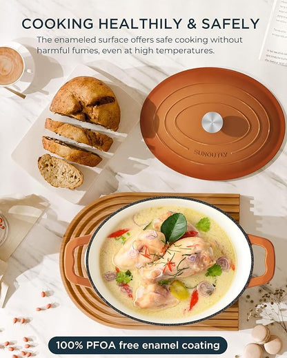 Enameled Cast Iron Dutch Oven - 9.3QT Dutch Oven Pot with Lid & Cotton Potholders - Heavy-Duty Non Stick Casserole Pot for Braising, Stews, Roasting, Baking, Suitable for All Stovetops, Vibrant Orange - Image 3