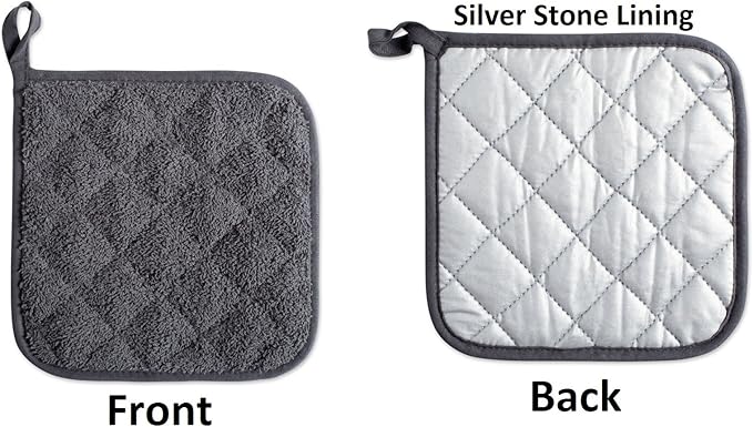 DII Basic Terry Collection Quilted 100% Cotton, Potholder, Mineral Gray, 3 Piece - Image 3