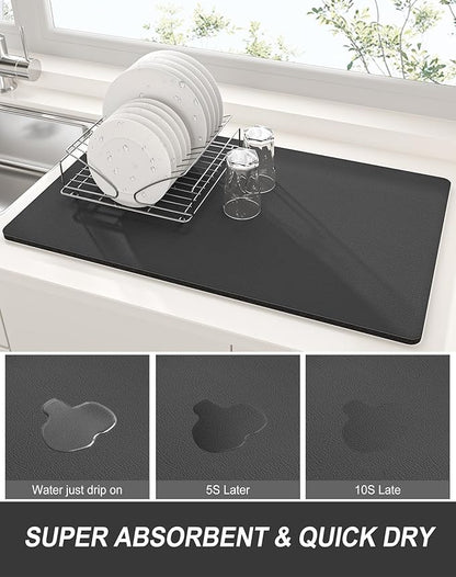 Rnivvi Dish Drying Mat for Kitchen Counter, XL 15 x 24" Super Absorbent Drainer Pad Easy Clean Dish Rack Pad, Non-Slip Heat Resistant Coffee Bar Mats for Coffee Machine Station Accessories Decor, Gray - Image 3