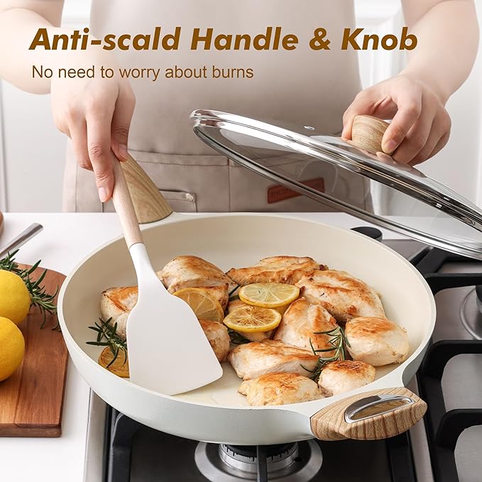 SENSARTE Ceramic Nonstick Frying Pan Skillet with Lid 12.5Inch Large Non Stick Non-toxic Healthy Kitchen Cooking Chef's Pan, Free of Intentionally Added PFOA/PFAS/PTFE, Induction Compatible, White - Image 7