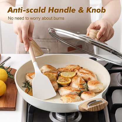 SENSARTE Ceramic Nonstick Frying Pan Skillet with Lid 12.5Inch Large Non Stick Non-toxic Healthy Kitchen Cooking Chef's Pan, Free of Intentionally Added PFOA/PFAS/PTFE, Induction Compatible, White - Image 7