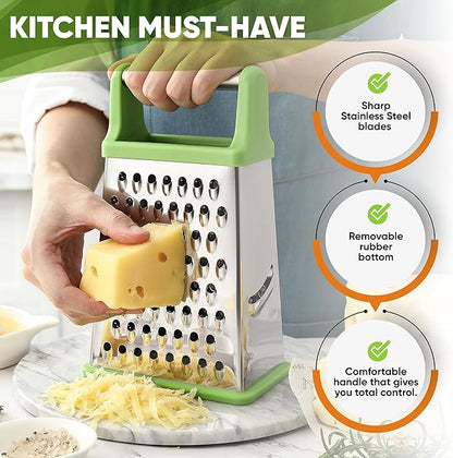 Spring Chef Green Professional Stainless Steel XL Parmesan Cheese Grater with Handle - 4 Sided Box Grater for Kitchen - Dishwasher Safe Food Shredder for Carrot, Potato, Vegetables, Ginger, Hash Brown - Image 3