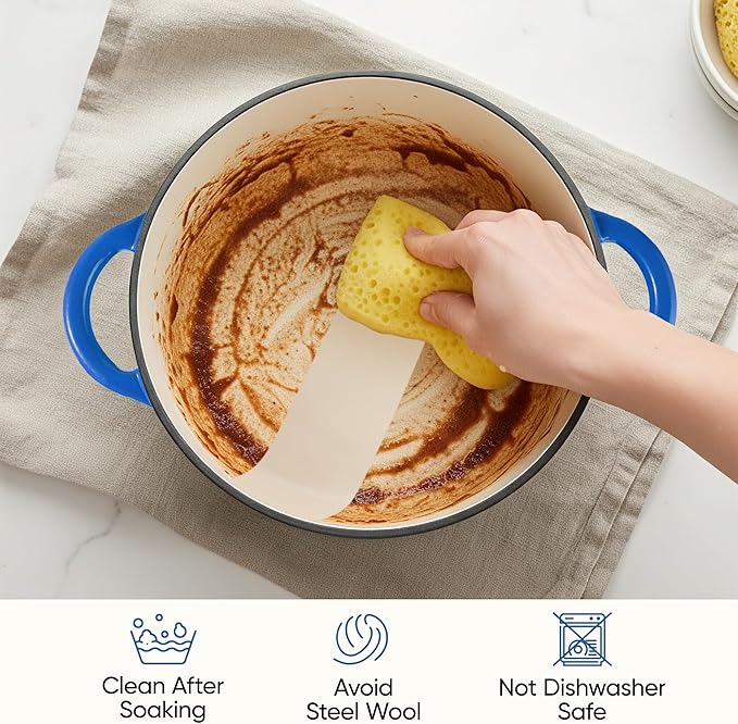 4.5 Quart Dutch Oven Pot with Lid, Non Stick Enameled Cast Iron Dutch Oven for Bread Baking, Heavy-Duty, Oven Safe Ceramic Cookware Up to 500°F for Baking, Braising, Stews, Roasting, Blue - Image 7