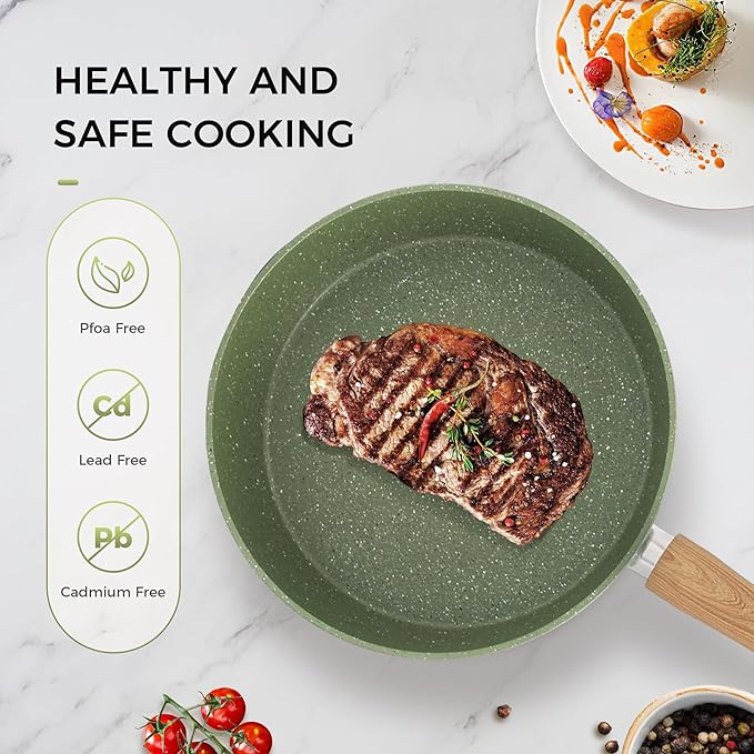 MAISON ARTS 17 Piece Pots and Pans Set Non Stick, Kitchen Cookware Sets with Nonstick Granite Stone Coating, Suitable for Induction Cooktops, Green - Image 2