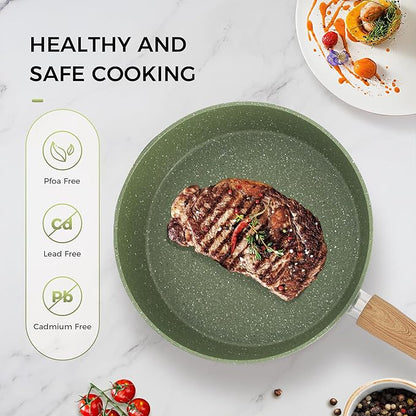 MAISON ARTS 17 Piece Pots and Pans Set Non Stick, Kitchen Cookware Sets with Nonstick Granite Stone Coating, Suitable for Induction Cooktops, Green - Image 2