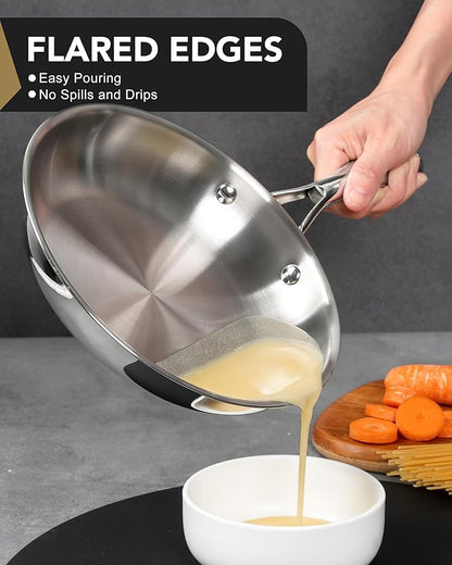 MICHELANGELO Stainless Steel Frying Pan Set, 8" 10" Cooking Pan set with Triply Base, Stainless Steel Skillet with Ergonomic Handle, Induction Compatible