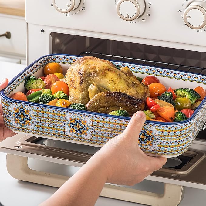 Casserole Dishes for Oven, Ceramic Baking Dishes Set of 3, Rectangular Lasagna Pans, Ceramic Bakeware Set for Baking, Roasting and Serving - Boho Style - Image 7