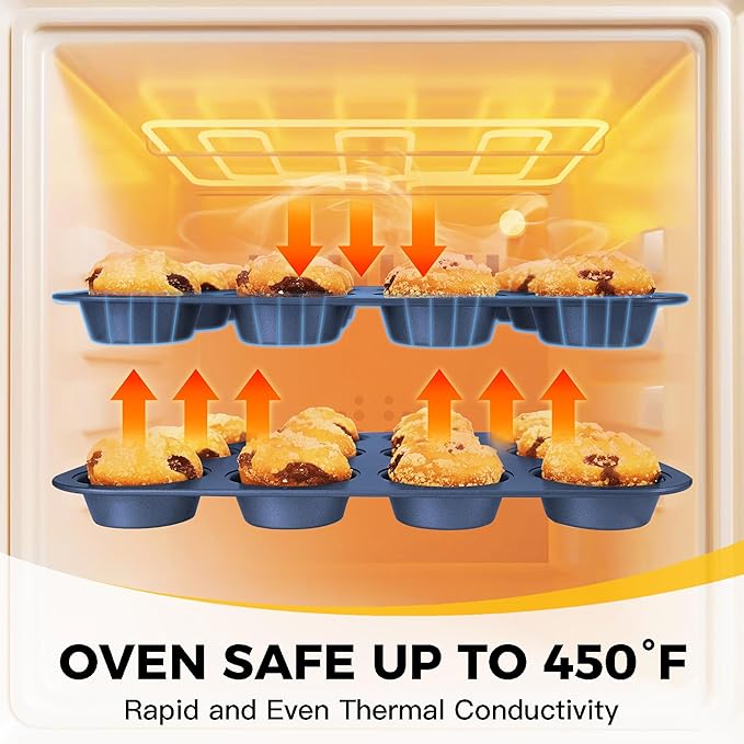 HONGBAKE Bakeware Sets, Baking Pans Set, Nonstick Oven Pan for Kitchen with Wider Grips, 10-Piece Including Rack, Cookie Sheet, Cake Pans, Loaf Pan, Muffin Pan, Pizza Pan - Blue - Image 6