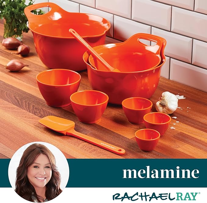 Rachael Ray Pantryware Mixing Bowl Measuring Cup and Utensil Set, 10 Piece, Orange - Image 8