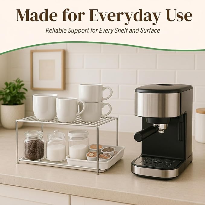 Evelots Kitchen Cabinet Wire Shelf Organizer/Rack - 4 Pack Sturdy Large Metal Shelf Risers - Double Your Counter Space - Great for Kitchen, Freezer, Pantry and Bathroom - Rustproof - Chrome - Image 3