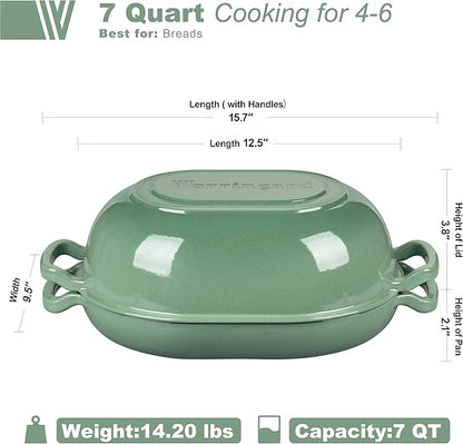 VORRINGARD Enameled Cast Iron Sourdough Bread Oven, Dutch Oven, Loaf Cast Iron Bread Pan for Homemade Bread Baking, Meatloaf Pan with Lid, 7QT, Sage Green - Image 2