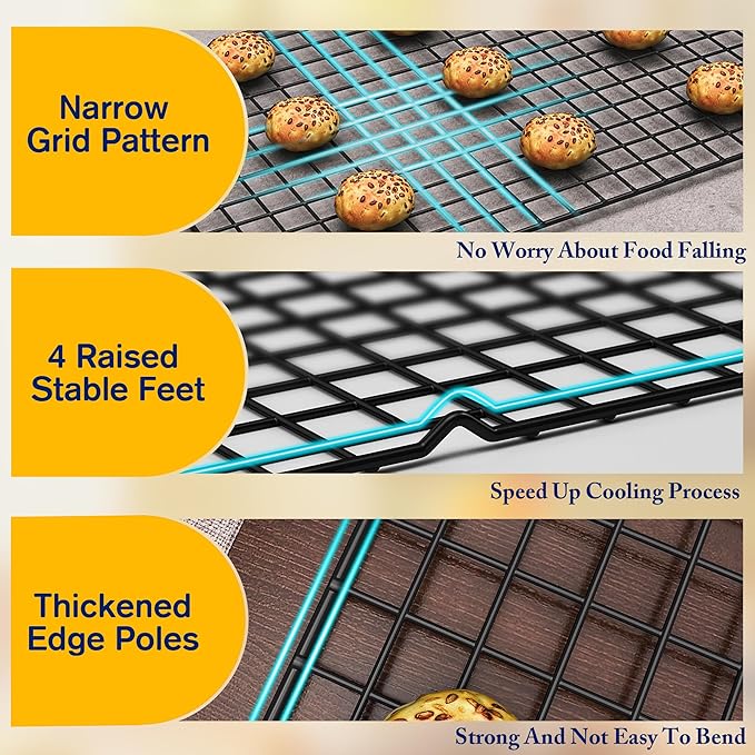2PCS Cooling Racks for Cooking and Baking - 10" x 16"Heavy Duty Stainless Steel Wire Rack for Baking, Grilling, Roasting - Oven & Dishwasher Safe - Fits Half Sheet Pan（Black） - Image 3