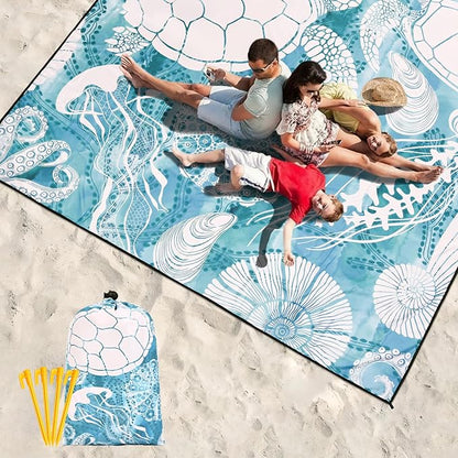 HIHOHO Beach Blanket Waterproof Sandproof Extra Large Beach Mat 79" X 83"/120"x108"for 1-8 Adults Quick Drying Durable Outdoor Picnic Mat for Beach Travel Camping Hiking