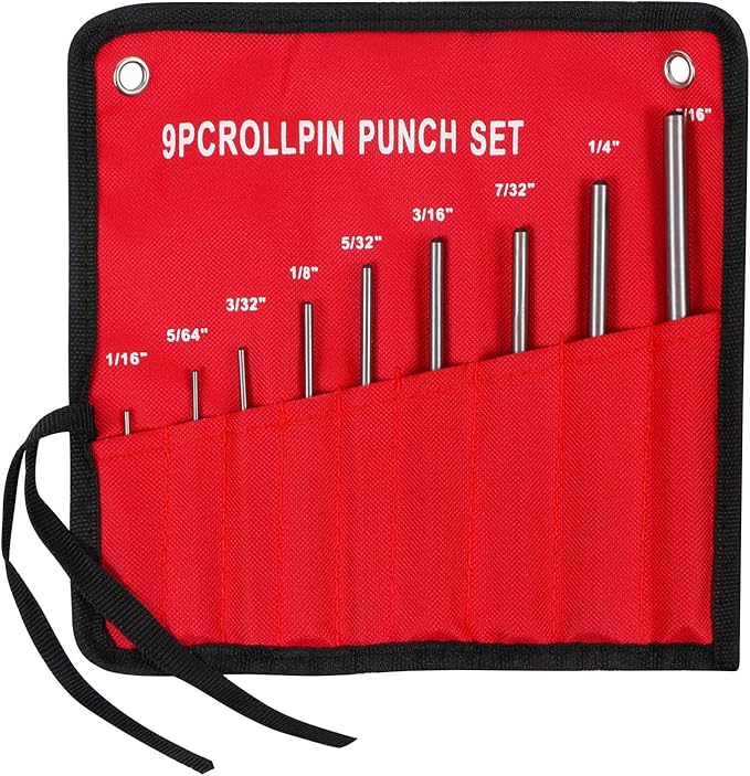 Roll Pin Punch Set with Storage Pouch, 9 Piece Steel Removal Tool Kit for Jewelry
