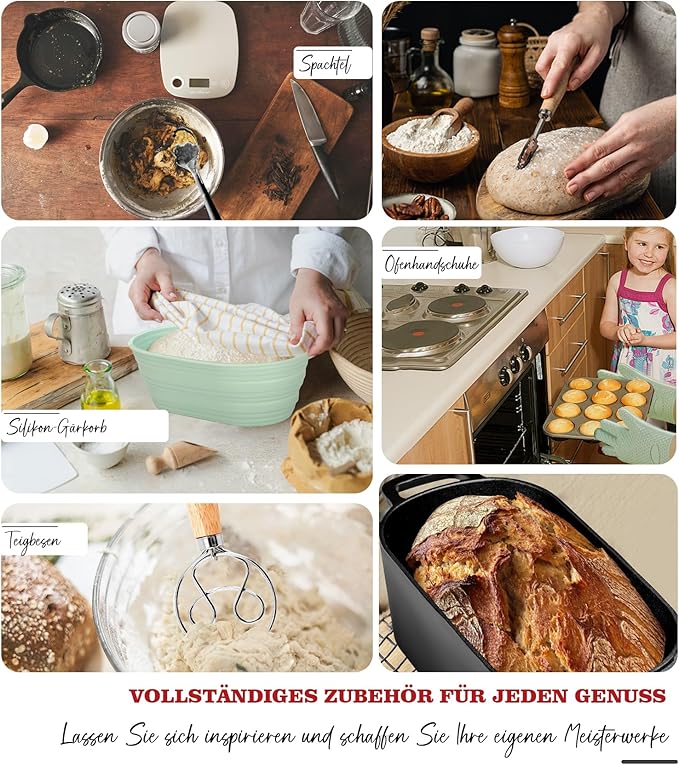 LINMAGCO Dutch Oven for Bread Baking & Sourdough Bread Baking Starter Kit- 11-Piece Beginner Gift Set with 3.6QT Oval Cast Iron Pot with Lid, Silicone Proofing Basket & Artisan Tools