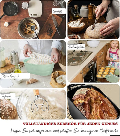 LINMAGCO Dutch Oven for Bread Baking & Sourdough Bread Baking Starter Kit- 11-Piece Beginner Gift Set with 3.6QT Oval Cast Iron Pot with Lid, Silicone Proofing Basket & Artisan Tools