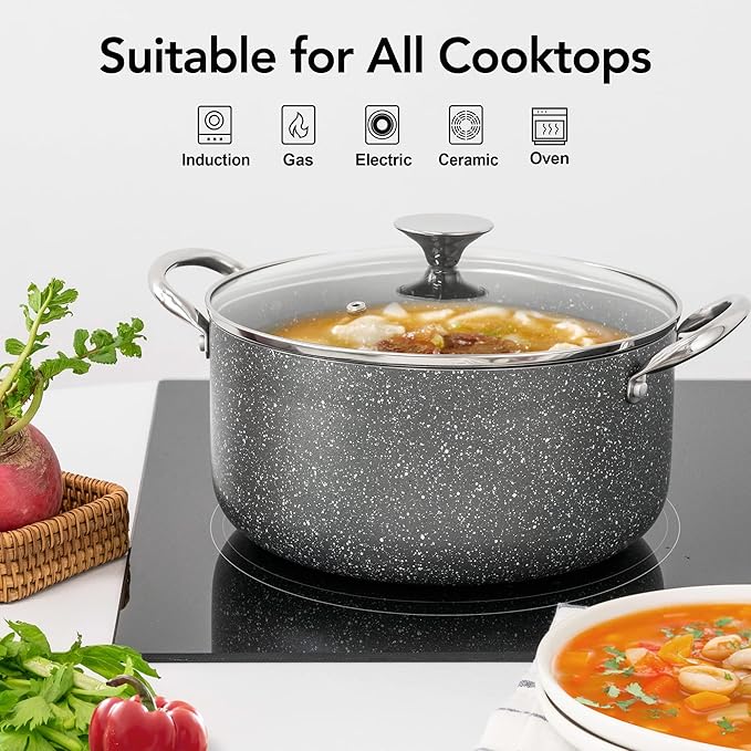 MICHELANGELO 5 Quart Stock Pot with Lid, Nonstick Soup Pot with Lid, Induction Pot for Cooking, 5 Qt Pot with Lid, Non Stick Pot for Kitchen, Stockpot with Stainless Steel Handle, Oven Safe - Image 4