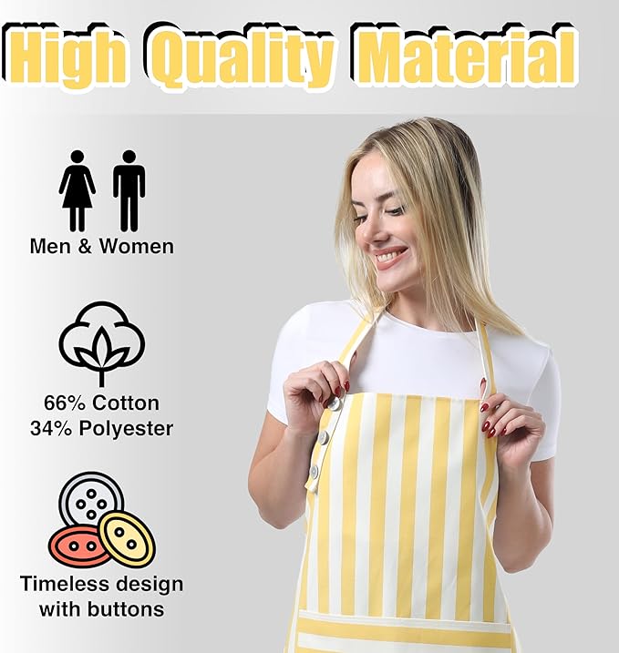 TOSHEX Kitchen Apron Waterdrop Resistant Cotton Apron with adjustable Aprons for Women with Pockets Cooking Apron Chef Apron for Men (1, Yellow)