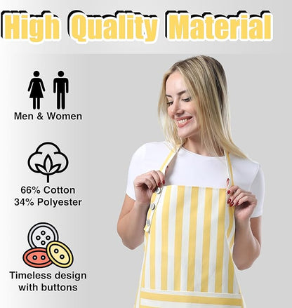 TOSHEX Kitchen Apron Waterdrop Resistant Cotton Apron with adjustable Aprons for Women with Pockets Cooking Apron Chef Apron for Men (1, Yellow)