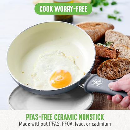 GreenLife 16 Piece Nonstick Cookware Set, Soft Grip Non-Toxic PFAS-Free Ceramic Pots & Pans, Dishwasher & Oven Safe, Frying, Sauce, Saute, Utensils, Glass Lids, Stay-Cool Handles, Wobble Free, Gray - Image 2