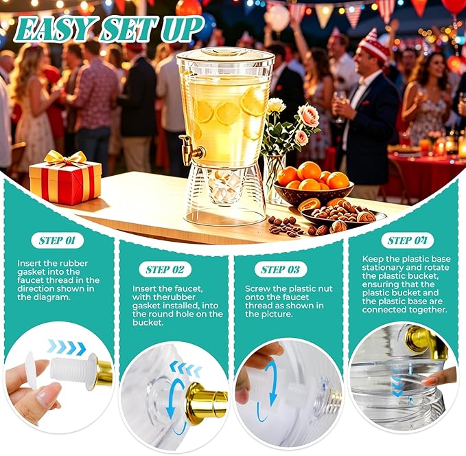 1 Pack Drink Dispenser for Parties 1.6 Gallon, Large 6L Plastic Water Dispenser, Juice Beverage Dispensers for Counter Tops for Restaurants, Hotels, BBQ, Picnic, Party
