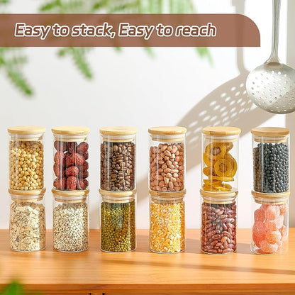 12 Packs Bamboo Qtip Holders, 10 oz Glass Round Storage Containers with Lids for Cotton Pads Swabs Balls, Jewelry/Makeup Organizer and Spice Container - Image 4