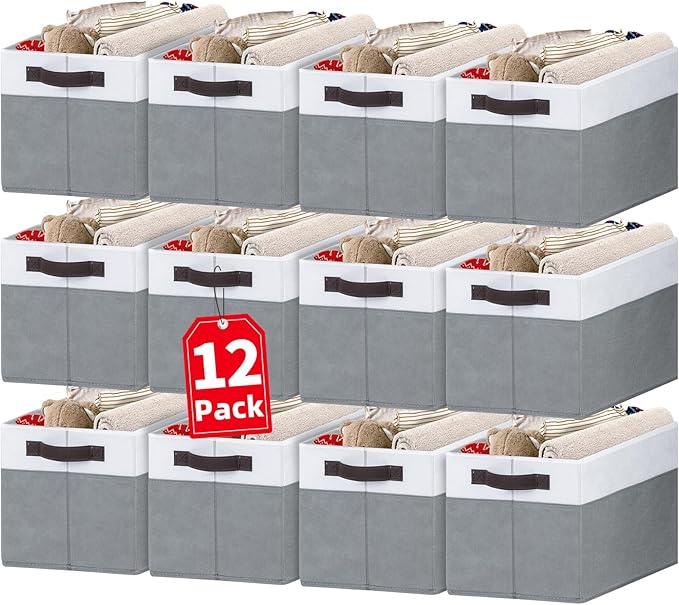 Criusia 12 Pack Large Storage Baskets for Shelves | Fabric Closet Organizers and Storage Bins with Handles for Home Organization | Decorative Collapsible Basket for Organizing Clothes Toy Nursery by Criusia