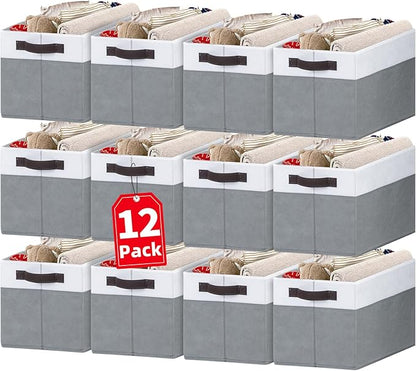 Criusia 12 Pack Large Storage Baskets for Shelves | Fabric Closet Organizers and Storage Bins with Handles for Home Organization | Decorative Collapsible Basket for Organizing Clothes Toy Nursery by Criusia