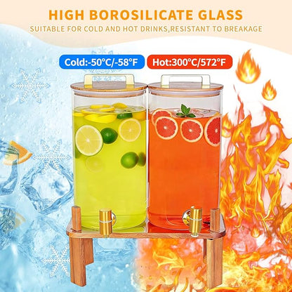 2 PACK 1.5 Gallon Glass Beverage Dispenser with Wooden Lid, Drink Dispenser with Wooden Stand, Lemonade Dispenser with Stainless Steel Leak-Proof Spigot for Parties, Weddings - Image 3