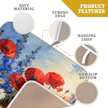 4th of July Dish Drying Mat for Kitchen Counter 16x18 Patriotic Floral Independence Day Memorial Holiday Absorbent Reversible Microfiber Drying Mats Kitchen Countertop Protector Dishes Drainer Pad - Image 7