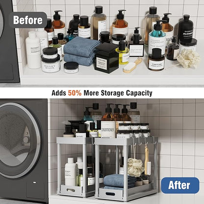 2 Pack Pull-Out Storage Organizers, Under Sink Organizer and Storage for Bathroom & Kitchen,Multi-Purpose Under Cabinet Organizers and storage Black - Image 5