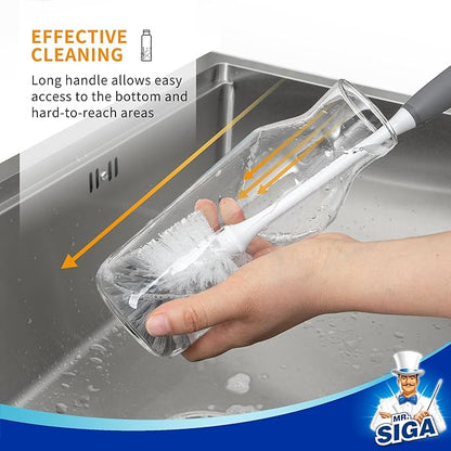 MR.SIGA Long Handle Bottle Brush, Flexible Scrub Brush for Water Bottles, Glasswares, Mugs, Gray, 2 Pack - Image 4