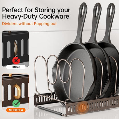 MUDEELA Pots and Pans Organizer under Cabinet, Expandable Pan Lids Organizers inside Cabinet with 12 Adjustable Dividers, Kitchen Storage Organization Pot Holder Cookie Sheet, Cutting Board Organizer - Image 3