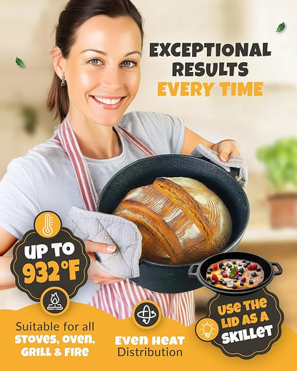 CRUSTLOVE Cast Iron Dutch Oven for Bread Baking - incl. Sourdough Bread-Baking Supplies like Banneton Bread-Proofing Basket - 5QT Bread-Oven with Lid Bread-Making Kit Pan, Pot, Sour Sough Tools, Lame - Image 6