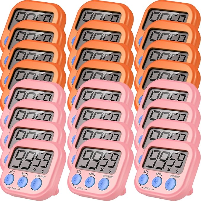 Weewooday 24 Pcs Digital Kitchen Timer Magnetic Timer Bulk On/Off Switch Minute Second Count up Countdown Loud Alarm for Exercise Cook Baking (Pink,Orange) by Weewooday