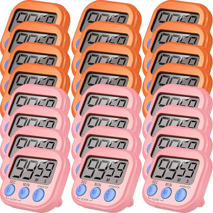 Weewooday 24 Pcs Digital Kitchen Timer Magnetic Timer Bulk On/Off Switch Minute Second Count up Countdown Loud Alarm for Exercise Cook Baking (Pink,Orange) by Weewooday