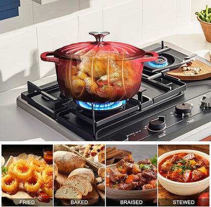 Enameled Cast Iron Dutch Oven Pot with Lid, 3 QT Dutch Oven for Bread Baking, Heavy Duty Cast Iron Pot for Braising, Cook, Bake, Oven Safe across All Cooktops (Red,3 QT)