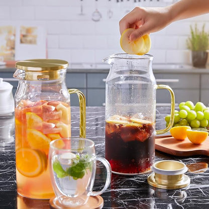 Bivvclaz 2 Pack 2 Liter 68 oz 2.1 Qt Gold Glass Pitcher with Lid and Handle, Water Pitcher for Fridge, Glass Carafe for Hot/Cold Water, Large Iced Tea Jug for Coffee, Juice and Homemade Beverage - Image 7