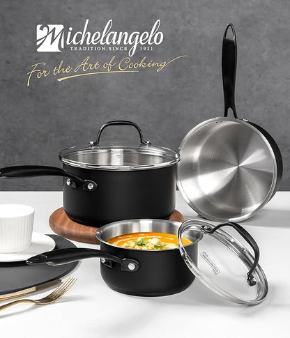 MICHELANGELO Stainless Steel Saucepan Set, Triply-Base Sauce Pan with Lids, Stainless Steel Sauce Pot for All Stoves, Induction Compatible, Oven Safe - 1QT & 2QT & 3QT - Image 8