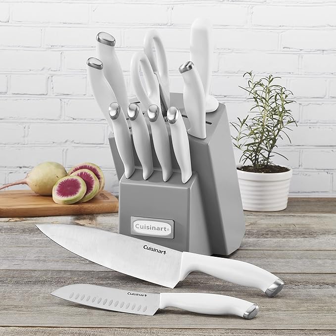 Cuisinart C77SSW-12PG Color Pro Collection 12 Piece Knife Block Set, White with Grey Block - Image 2