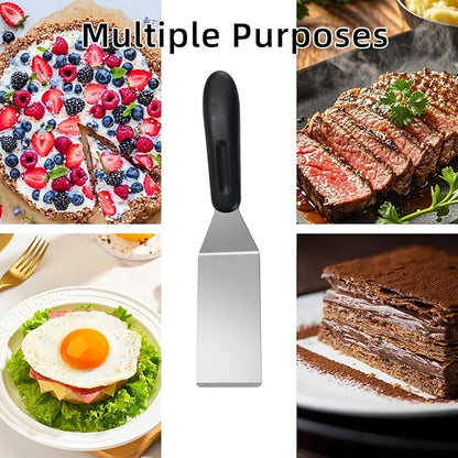 2-Pieces Small Metal Spatula Set, Mini Metal Spatulas for Kitchen Use, Stainless Steel Spatula for Flipping, Serving, Turning Pancakes, Eggs, Brownies, Cookies, Cakes (1 PC SLOTTED+1PC SOLID)