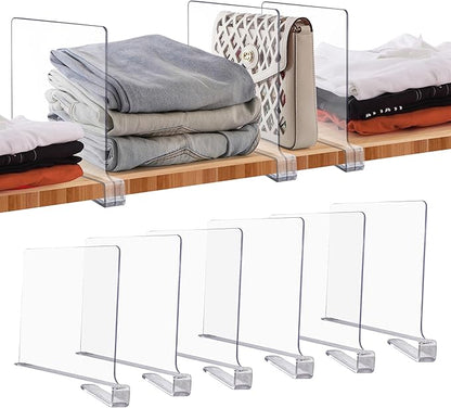 JOY DECOR 6 Pack Acrylic Clear Shelf Dividers for Closets Organizer and Storage Adjustable Vertical Wood Shelf Closet Separators for Clothes,Book,Bags in Bedroom and Kitchen by JOY+DECOR