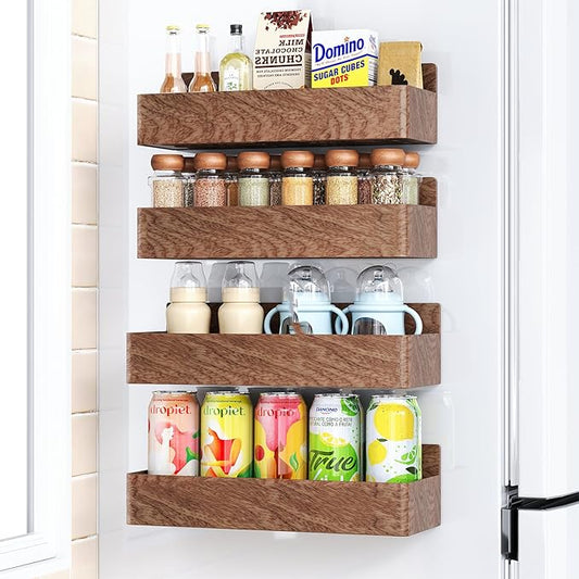 Mystozer Magnetic Spice Rack for Refrigerator, Kitchen Organizer and Storage Shelf, Wood Red (4 Pack)… by Mystozer