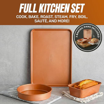 GOTHAM STEEL 20 Pc Ceramic Cookware Set, Copper Pots and Pans Set Non Stick with Bakeware, Cooking Utensils, and Steamer, Oven and Dishwasher Safe - Image 6