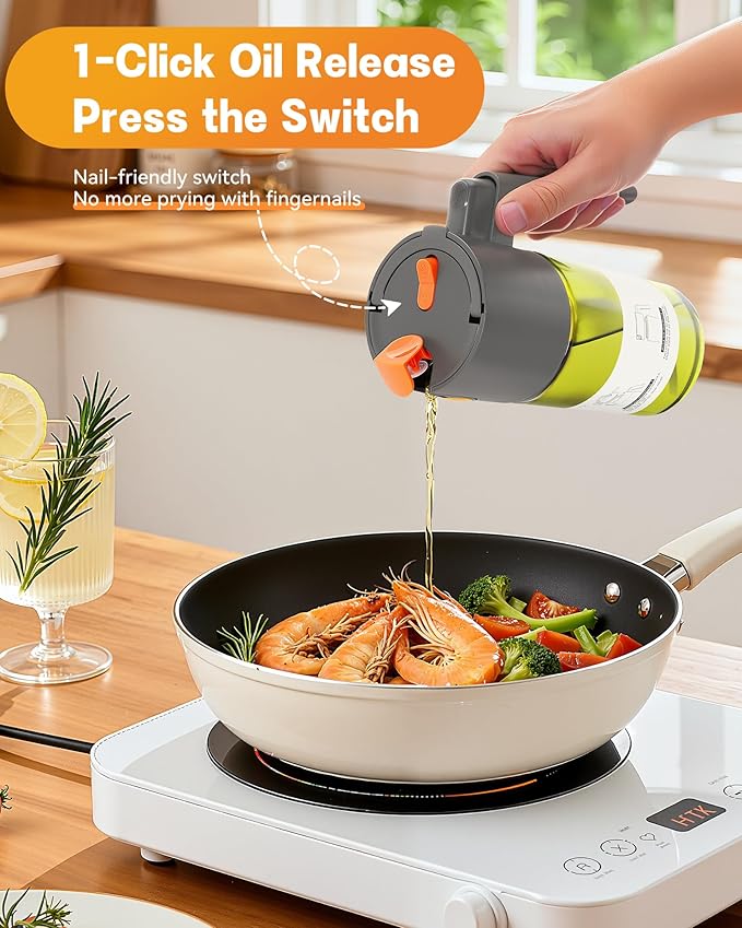 OURCABECUE Upgrade 2 in 1 Oil Sprayer for Cooking, 17oz Light-Blocking Glass Olive Oil Dispenser Bottle for Kitchen,Food-Grade Oil Mister with 8 Stickers for Salad, Frying (Green Bottle-Grey Gap) - Image 4